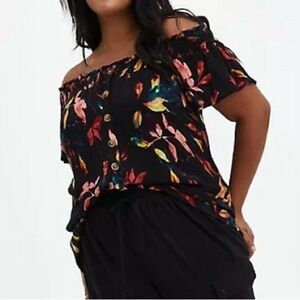 Torrid Black Floral Off-Shoulder Tank Top